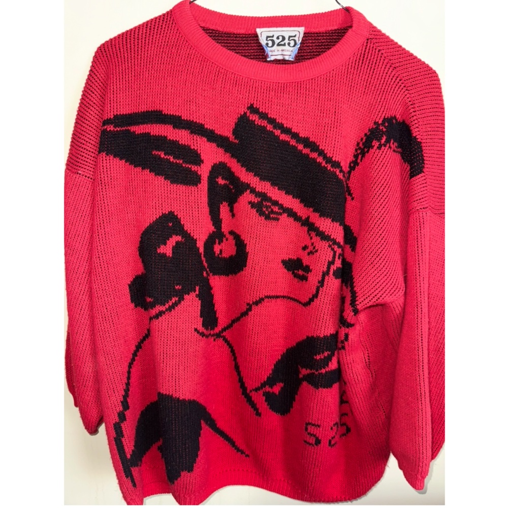 525 America Red and Black Graphic Knitted Oversized Sweater
